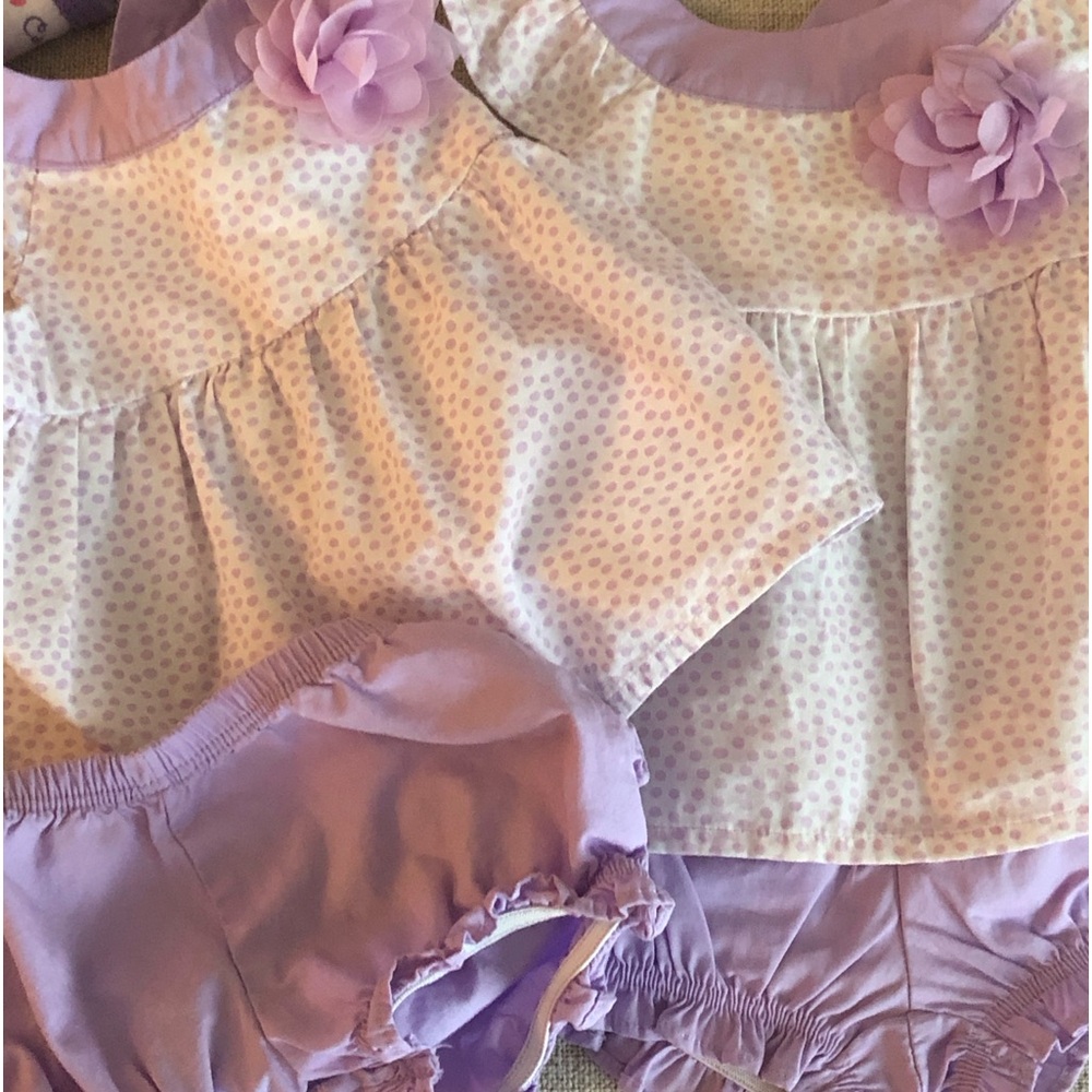 Twins 2-Violet/White Sunsuits plus Diaper Covers 3-6 Months One is NWT